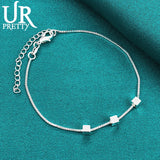 925 Silver Square Chain Bracelet For Men Women Wedding