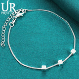925 Silver Square Chain Bracelet For Men Women Wedding