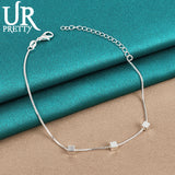 925 Silver Square Chain Bracelet For Men Women Wedding
