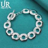 925 Sterling Silver Square Geometry Bracelet Chain for Men Women