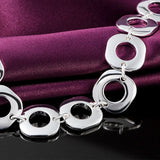 925 Silver Square Geometry Bracelet Chain for Men Women Engagement Party