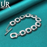 925 Sterling Silver Square Geometry Bracelet Chain for Men Women