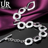 925 Silver Square Geometry Bracelet Chain for Men Women Engagement Party