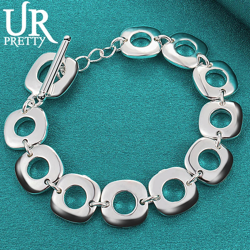 925 Sterling Silver Square Geometry Bracelet Chain for Men Women