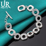 925 Sterling Silver Square Geometry Bracelet Chain for Men Women