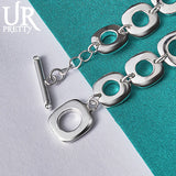 925 Sterling Silver Square Geometry Bracelet Chain for Men Women