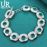 925 Sterling Silver Square Geometry Bracelet Chain for Men Women