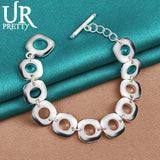 925 Sterling Silver Square Geometry Bracelet Chain for Men Women