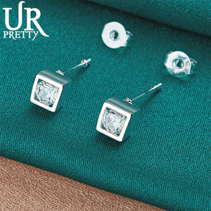 925 Silver Square Zircon Stud Earrings for Women Wedding Party