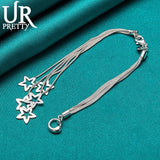 925 Silver Star Snake Chain Bracelet Women Wedding Party Jewelry