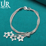 925 Silver Star Snake Chain Bracelet Women Wedding Party Jewelry