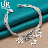 925 Silver Star Snake Chain Bracelet Women Wedding Party Jewelry