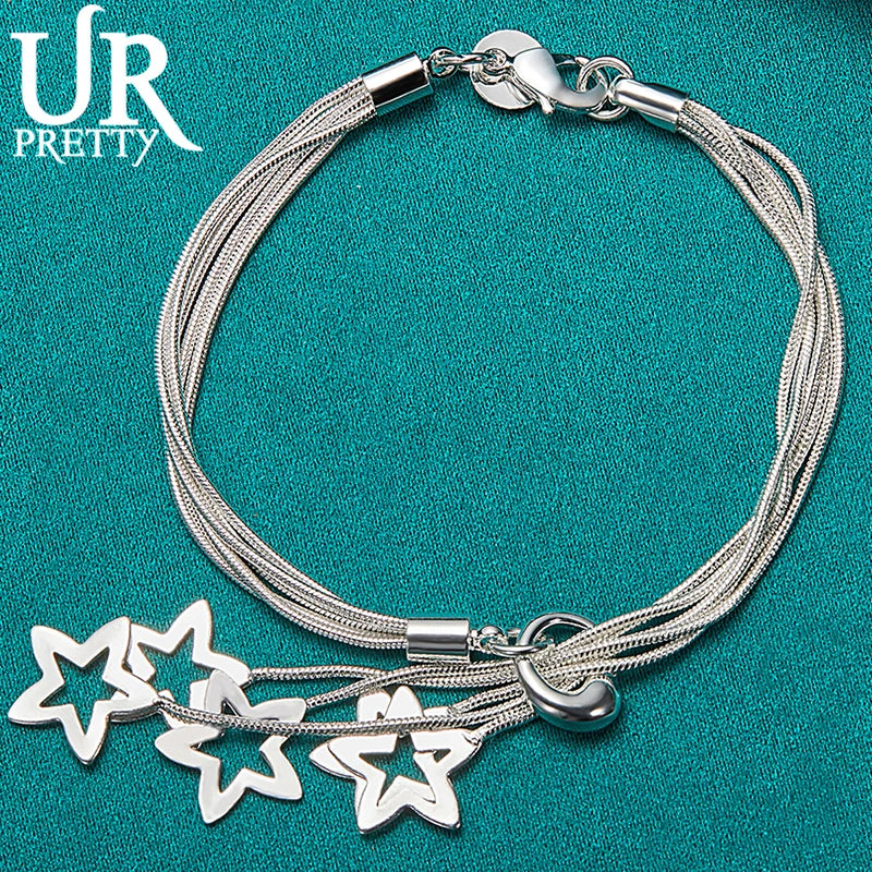 925 Silver Star Snake Chain Bracelet Women Wedding Party Jewelry