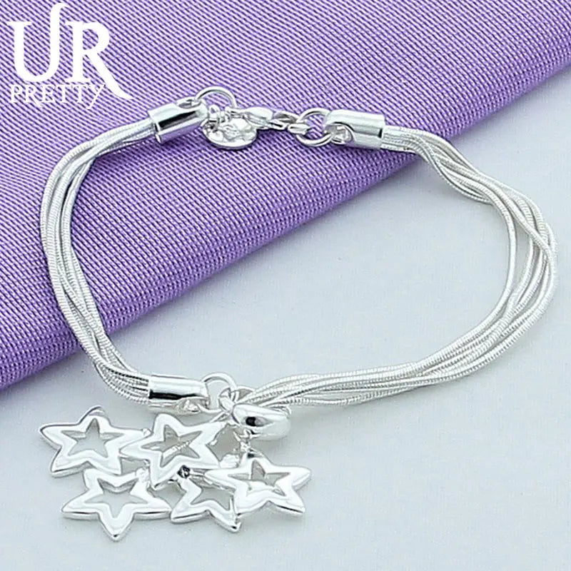 925 Silver Star Adjustable Chain Bracelet Women Wedding Charm Jewelry