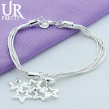 925 Silver Star Adjustable Chain Bracelet Women Wedding Charm Jewelry