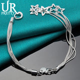 925 Silver Star Snake Chain Bracelet Women Wedding Party Jewelry