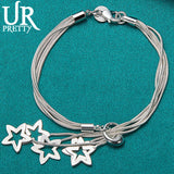 925 Silver Star Snake Chain Bracelet Women Wedding Party Jewelry