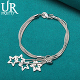 925 Silver Star Adjustable Chain Bracelet Women Wedding Charm Jewelry