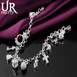 925 Silver Star Cross Ring Heart Chain Bracelet Wedding Charm Jewelry
