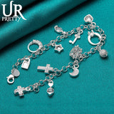 925 Silver Star Cross Ring Love Heart Chain Bracelet for Women