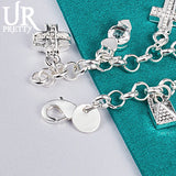 925 Sterling Silver Star Cross Ring Love Heart Chain Bracelet