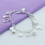 925 Sterling Silver Star Cross Ring Love Heart Chain Bracelet