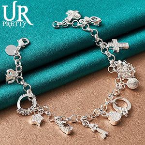 925 Silver Star Cross Ring Love Heart Chain Bracelet for Women