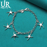 925 Silver Starfish Chain Bracelet Wedding Party Charm Jewelry