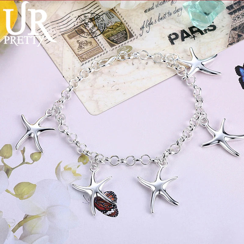 925 Silver Starfish Chain Bracelet Men Women Wedding Engagement Party Charm