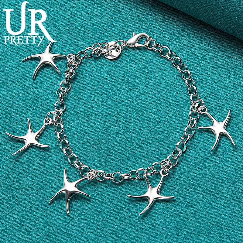 925 Silver Starfish Chain Bracelet Wedding Party Charm Jewelry
