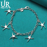 925 Silver Starfish Chain Bracelet Wedding Party Charm Jewelry