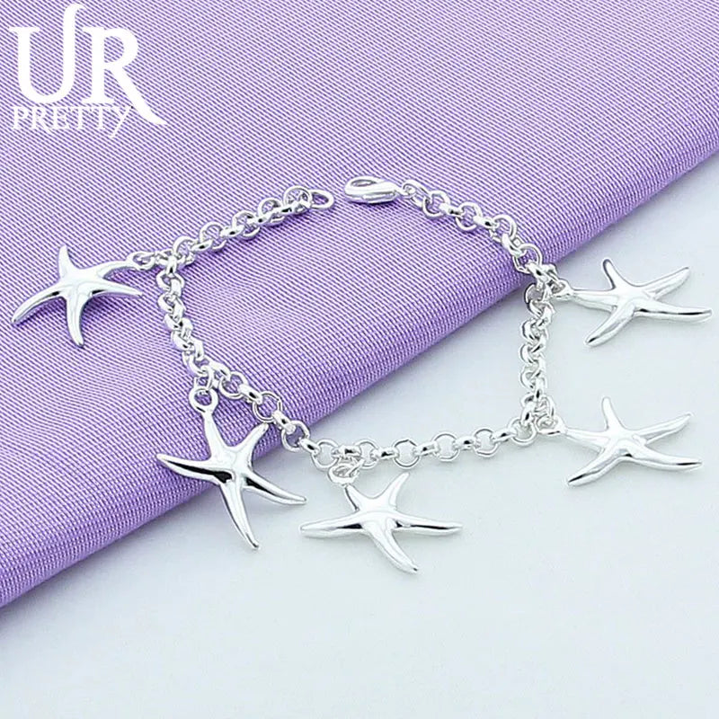 925 Silver Starfish Chain Bracelet Wedding Engagement Charm Jewelry