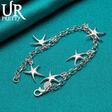 925 Silver Starfish Chain Bracelet Wedding Party Charm Jewelry