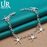 925 Silver Starfish Chain Bracelet Wedding Party Charm Jewelry