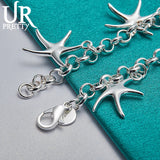 925 Silver Starfish Chain Bracelet Men Women Wedding Engagement Party Charm