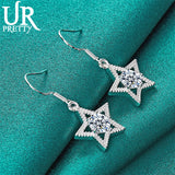925 Silver Star Zircon Drop Earrings Wedding Engagement Party Jewelry