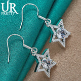 925 Silver Star Zircon Drop Earrings Wedding Engagement Party Jewelry