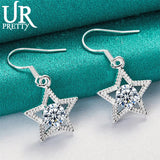 925 Silver Star Zircon Drop Earrings Wedding Engagement Party Jewelry