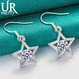 925 Silver Star Zircon Drop Earrings Wedding Engagement Party Jewelry