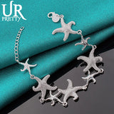 925 Silver Starfish Chain Bracelet Women Party Wedding Charm Jewelry