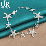 925 Silver Starfish Chain Bracelet Women Party Wedding Charm Jewelry