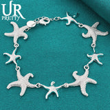 925 Silver Starfish Chain Bracelet Women Party Wedding Charm Jewelry