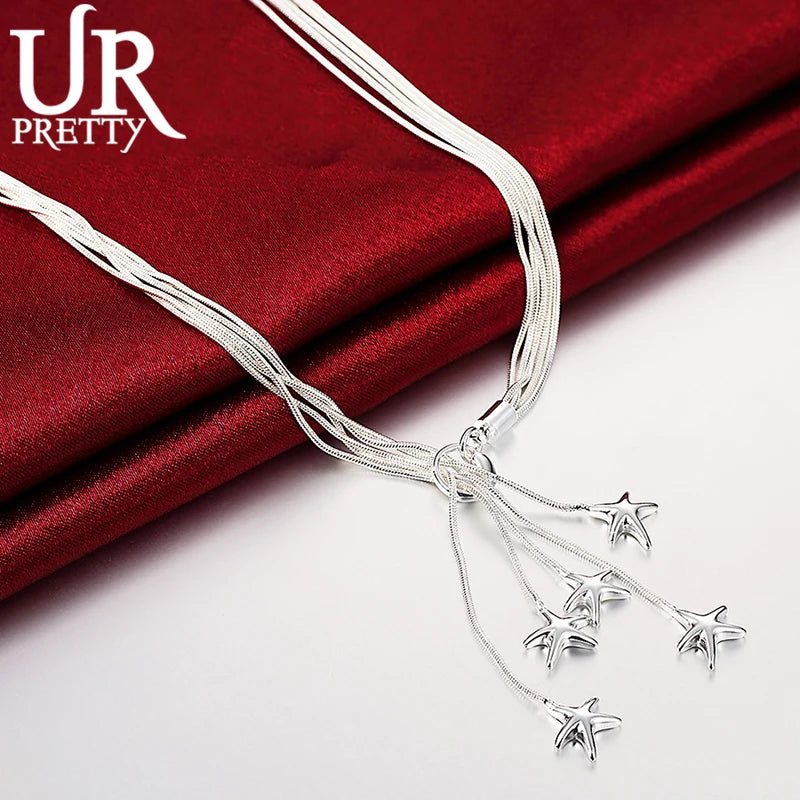 925 Silver Starfish Snake Necklace 18 in Chain Wedding Charm Jewelry