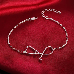 925 Silver Stethoscope Chain Bracelet Men Women Engagement Wedding Charm Party