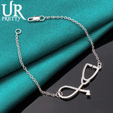 925 Silver Stethoscope Chain Bracelet Engagement Wedding