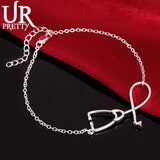 925 Silver Stethoscope Chain Bracelet Men Women Engagement Wedding Charm Party