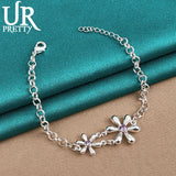 925 Silver Sun Flower Chain Bracelet Wedding Engagement Party Charm Jewelry