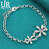 925 Silver Sun Flower Chain Bracelet Wedding Engagement Party Charm Jewelry