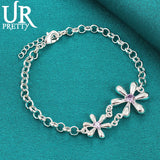 925 Silver Sun Flower Chain Bracelet Wedding Engagement Party Charm Jewelry