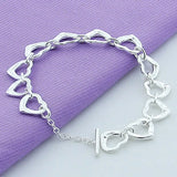 925 Silver Love Heart Chain Bracelet Wedding Engagement Charm Jewelry